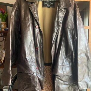 Brown Leather Jacket by LUIS ALVEAR